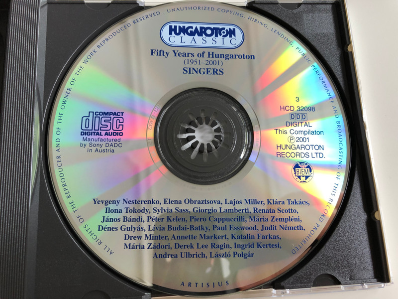 Fifty Years of Hungaroton (1951 - 2001) / Singers / 3x Audio CD BOX 2001 / Imre Palló, Mihály Székely, Irén Szecsődy, Gabriella Déry, Sándor Kónya, Kolos Kováts, Yevgeny Nesterenko, Sylvia Sass, Renata Scotto / Ötven éve Hungaroton / HCD 32096-98 (5991813109620)