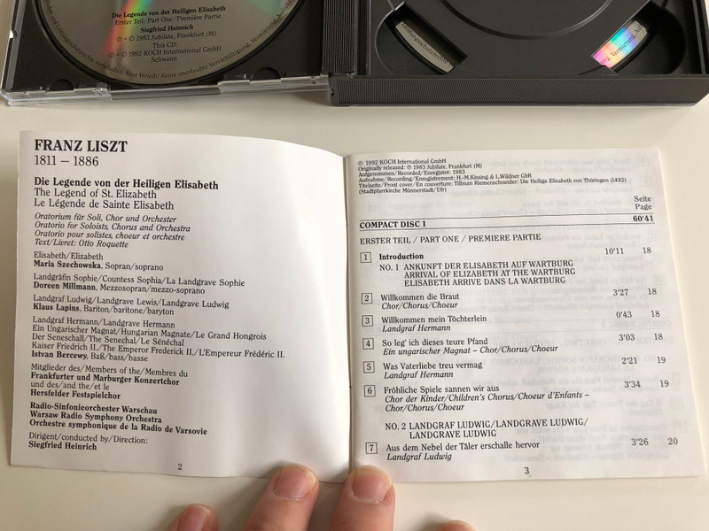 Franz Liszt - Die Legende von der Heiligen Elisabeth / Maria Szechowska, Doreen Millmann, Klaus Lapins, Istvan Bercewy / Frankfurter und Marburger Konzertchor, Hersfelder Festspielchor, Radio-Sinfonieorchester Warschau / Siegfried Heinrich / 2x Audio CD 1992 (099923129127)