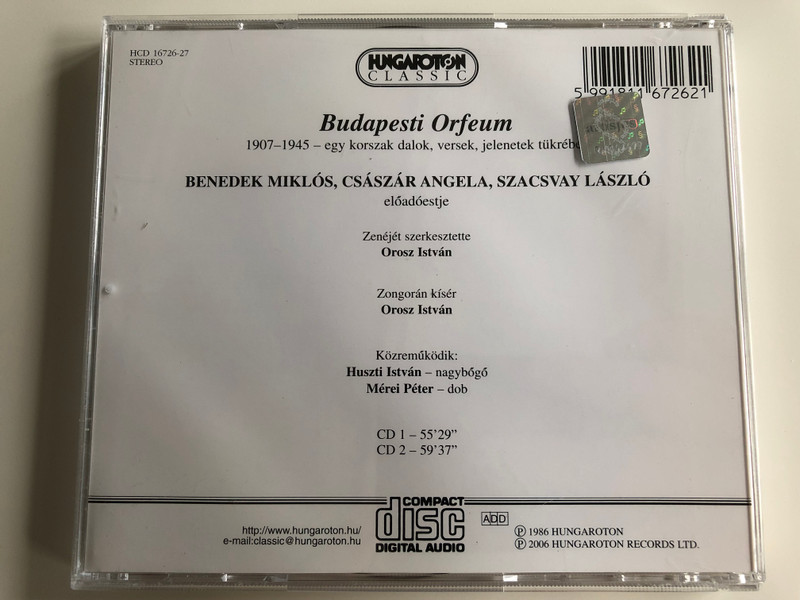 Budapest Orfeum / Szacsvay László, Császár Angéla, Benedek Miklós / Hungaroton Classic / Audio CD 2006 / HCD 16726-27 (5991811672621)