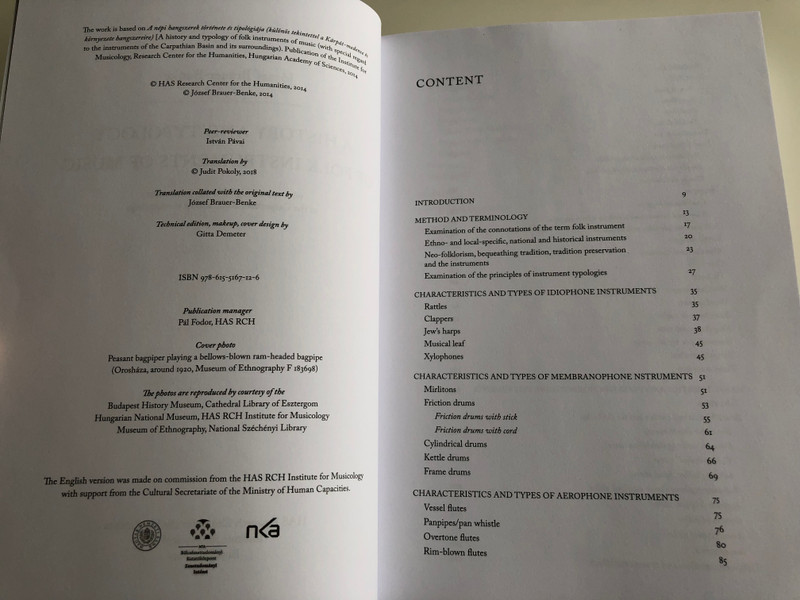 A History and Typology of Folk Instruments of Music by József Brauer-Benke / With special regard to the instruments of the Carpathian Basin / HAS Research Centre for the Humanities - Institute for Musicology / Paperback 2018 (9786155167126)