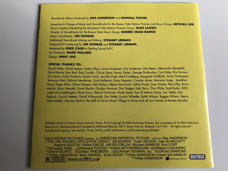 The Life Aquatic - Original Soundtrack with Steve Zissou / Music by Mark Mothersbaugh / Produced by Wes Anderson and Randall Poster / Audio CD 2004 (5050467681828)