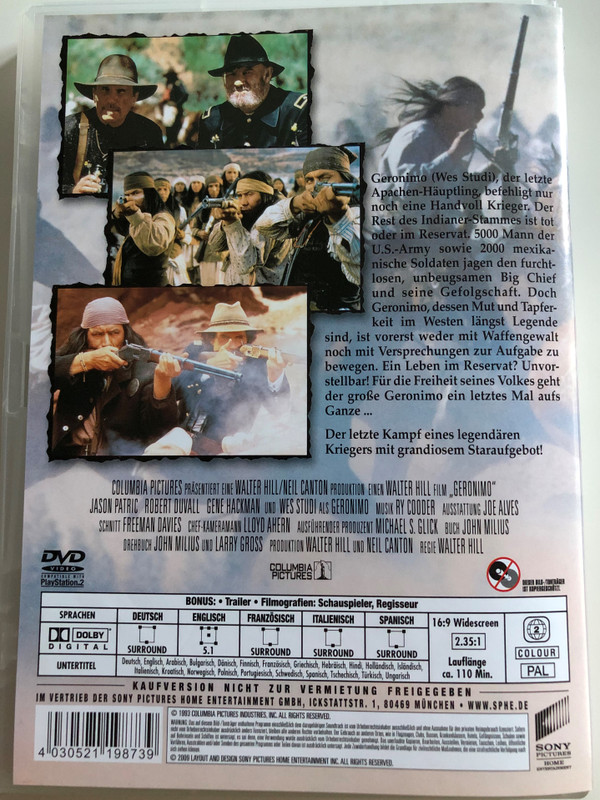 Geronimo - Das Blut der Apachen DVD 1993 Geronimo / Directed by Walter Hill / Starring: Jason Patric, Robert Duvall, Gene Hackman, Wes Studi (4030521198739)