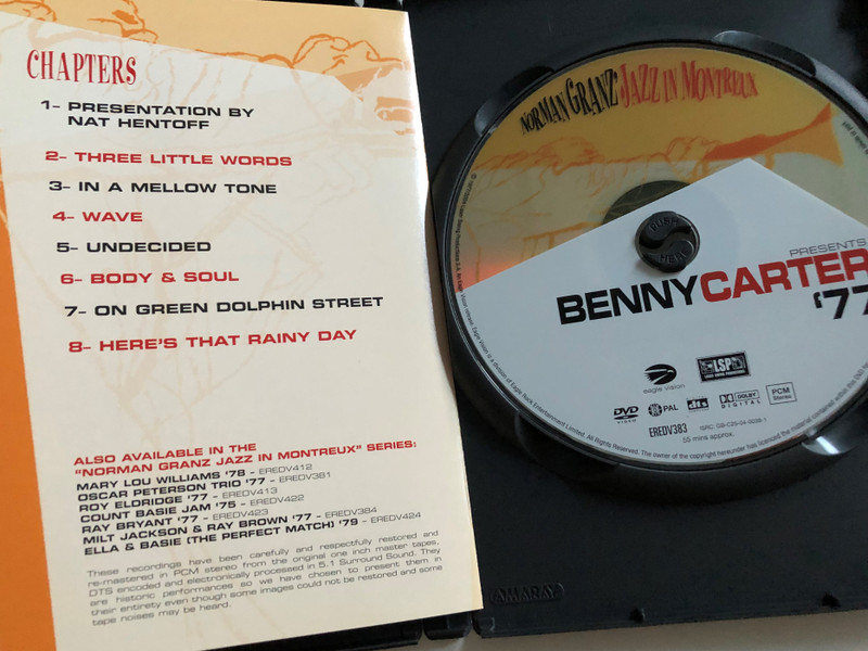 Benny Carter '77 DVD 2004 / Norman Granz' Jazz in Montreux / Three Little Words, In a Mellow Tone, Body & Soul, Here's that Rainy Day / Restored and Remastered in Dolby Digital 5.1 & DTS surround 