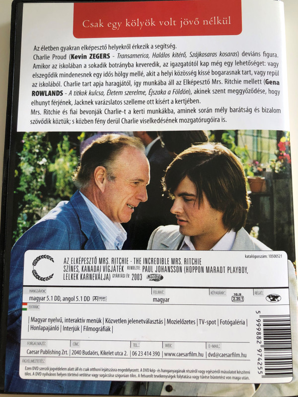 The Incredible Mrs. Ritchie DVD 2003 Az elképesztő Mrs. Ritchie / Directed by Paul Johansson / Starring: Gena Rowlands, Kevin Zegers, Leslie Hope, Cameron Daddo, James Caan, Justin Chatwin (5999882974255)