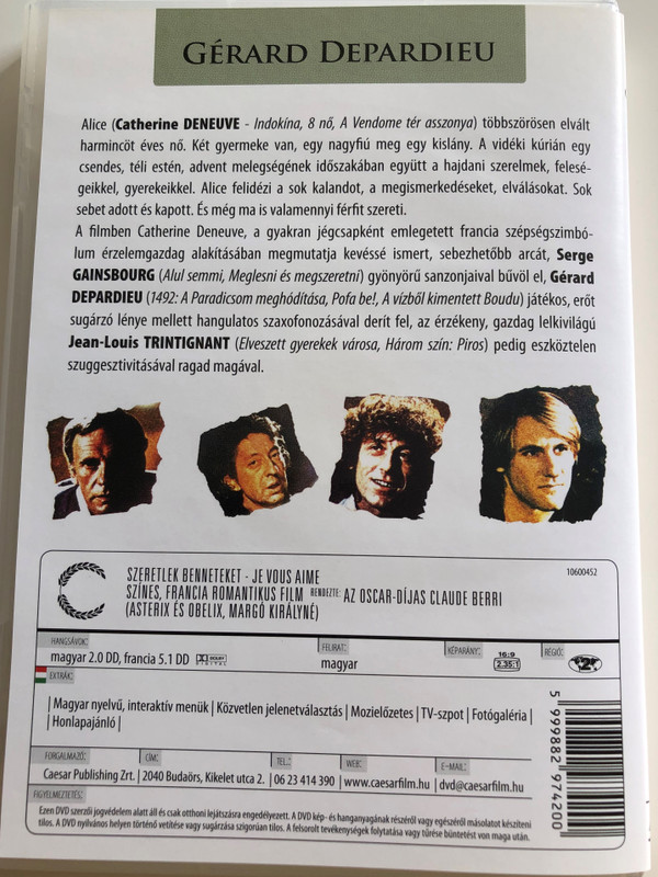 Je Vous Aime DVD 1980 Szeretlek Benneteket (I Love You All) / Directed by Claude Berri / Starring Catherine Denevue, Alain Souchon, Serge Gainsbourg, Gérard Depardieu (5999882974200)