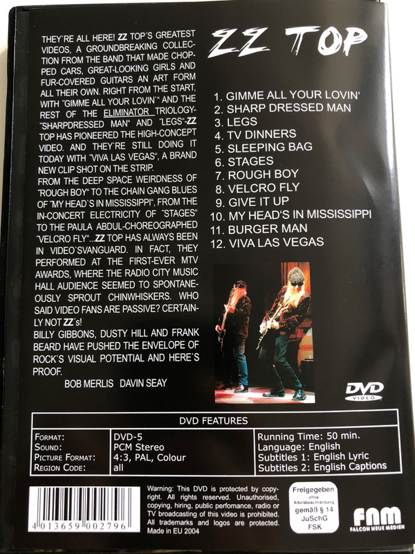 ZZ Top Greatest Hits DVD 2004 / Bob Merlis, Davin Seay / Gimme all your Lovin', Sharp dressed man, Legs, Stages / FNM (4013659002796)