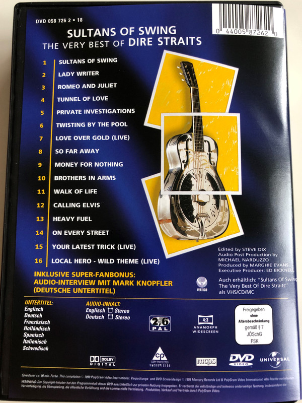 The Very Best of Dire Straits DVD 1999 / Sultans of Swing, Romeo and Juliet, Twisting by the Pool, Love Over Gold, Walk of Life / Audio Interview with Mark Knopfler / Universal (044005872620)