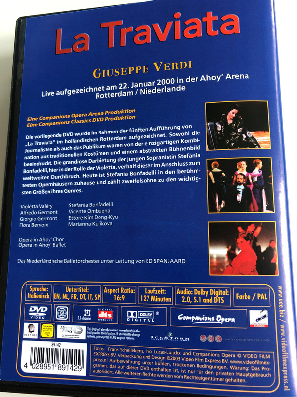 Companions Opera Präsentiert: La Traviata - Giuseppe Verdi / Live DVD 2000 / Stefania Bonfadelli, Vicente Ombuena Ettore, Kim Dong Kyu, Marianna Kulikova / Niederländische Balletorchester Unter Leitung von Ed Spanjaard (4028951891429)