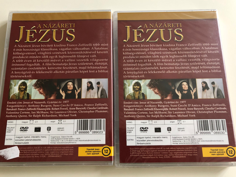 Jesus of Nazareth DVD SET 1977 A názáreti Jézus / Directed by Franco Zeffirelli / Starring: Robert Powell, Anne Bancroft, Claudia Cardinale, Valentina Cortese, Ian McShane, Sir Laurence Olivier / Extended - Remastered Edition / 2 DVD (JESUS1977-2dvdset)