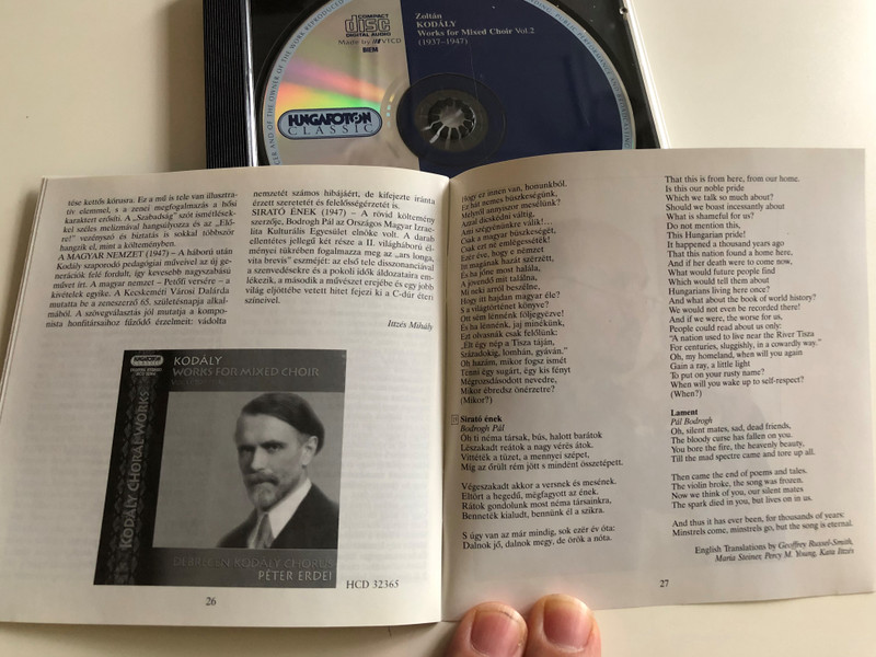 Kodály - Works for Mixed Choir Vol. 2 (1937-1947) / Debrecen Kodály Chorus / Conducted by Péter Erdei / Audio CD 2005 / HCD32365 / Hungaroton (5991813236524)