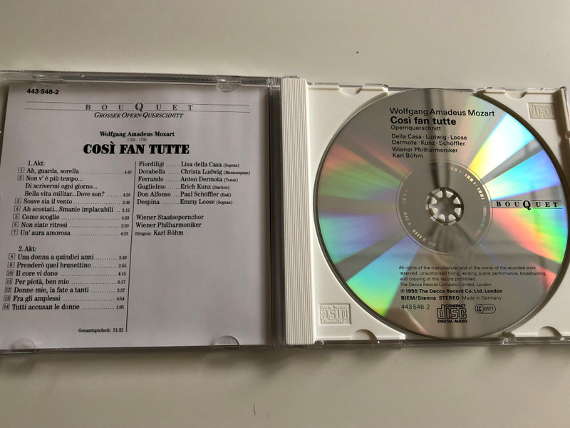 W.A. Mozart - Cosí Fan Tutte / Lisa della Casa - Christa Ludwig - Emmy Loose - Anton Dermota - Paul Schöffler / Wiener Philharmoniker / Conducted by Karl Böhm / Bouquet - Grosser Opern-Querschnitt / (028944354829)