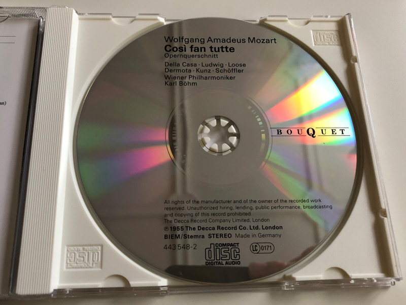 W.A. Mozart - Cosí Fan Tutte / Lisa della Casa - Christa Ludwig - Emmy Loose - Anton Dermota - Paul Schöffler / Wiener Philharmoniker / Conducted by Karl Böhm / Bouquet - Grosser Opern-Querschnitt / (028944354829)