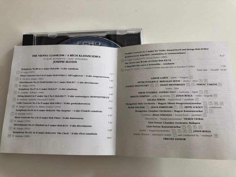 Haydn / The Vienna Classicism in Slow movements Vol 1. / Joseph Haydn / Hungaroton Echo Collection / HRC 1047