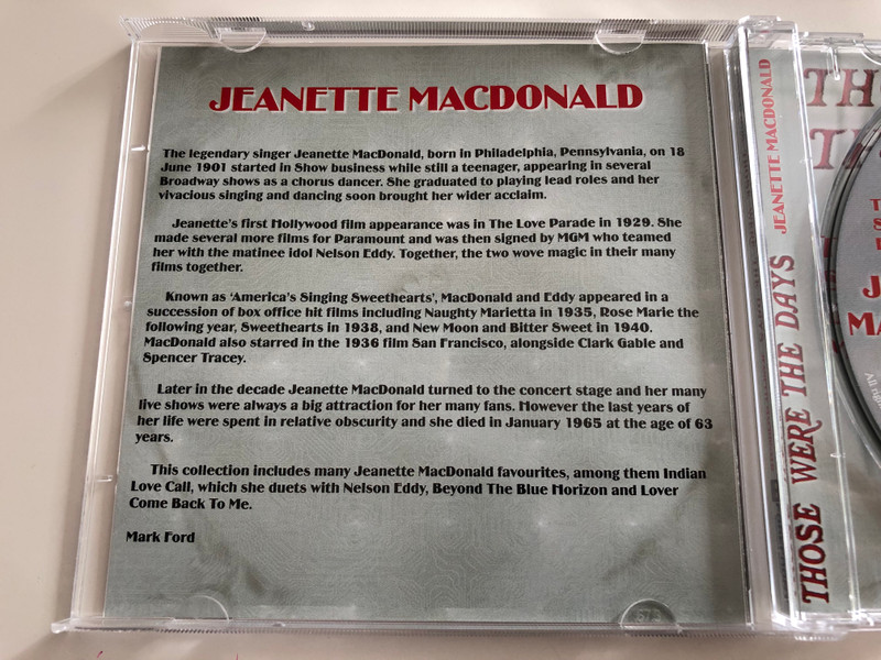Those were the days - Featuring Jeanette Macdonald / The Enchanting Sounds of a Golden Era of Music / Audio CD 2001 / Forefront Nostalgia Series (502221602035)