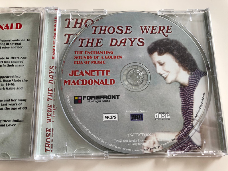 Those were the days - Featuring Jeanette Macdonald / The Enchanting Sounds of a Golden Era of Music / Audio CD 2001 / Forefront Nostalgia Series (502221602035)