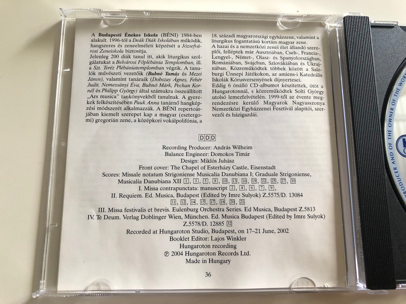 Werner - Missa Contrapunctata - Requiem, Missa Festivalis et brevis, Te Deum / Choir and Orchestra of Schola Cantorum Budapestiensis / Organ Continuo and Conductor János Mezei / Hungaroton Classic Audio CD 2004 / HCD 32160 (5991813216021)