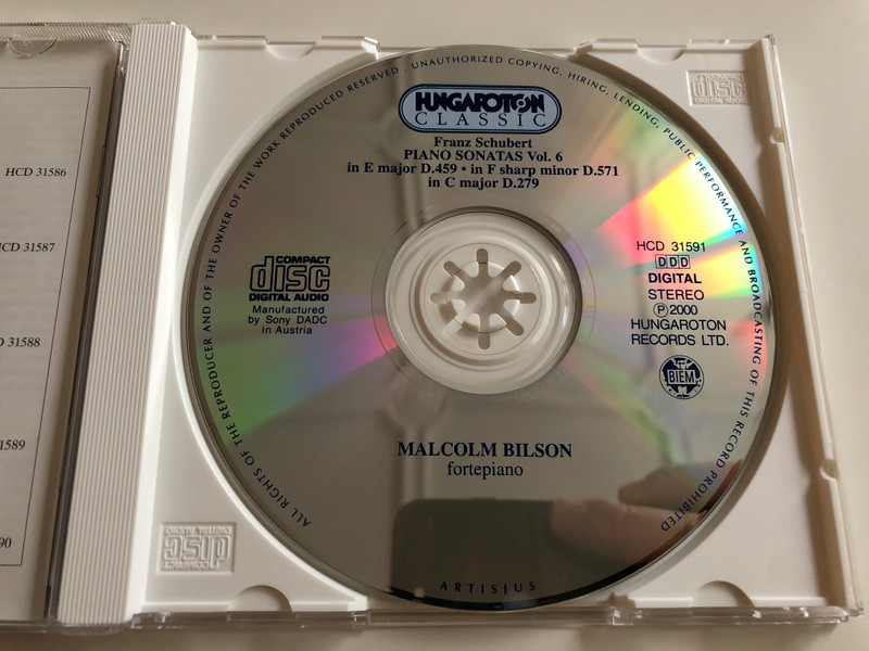 Schubert - Piano Sonatas Vol. 6 / in E Major D.459, In F sharp minor D.571, in C Major D.279 / Malcolm Bilson fortepiano / Hungaroton Classic Audio CD 2000 / HCD 31591 (5991813159120)