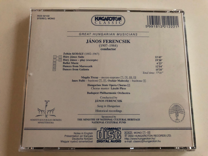 János Ferencsik conductor - Great Hungarian Musicians / Kodály / Budapest Philharmonic Orchestra - Historical recordings / Hungaroton Classic Audio CD 2002 / HCD 32122 (5991813212221)