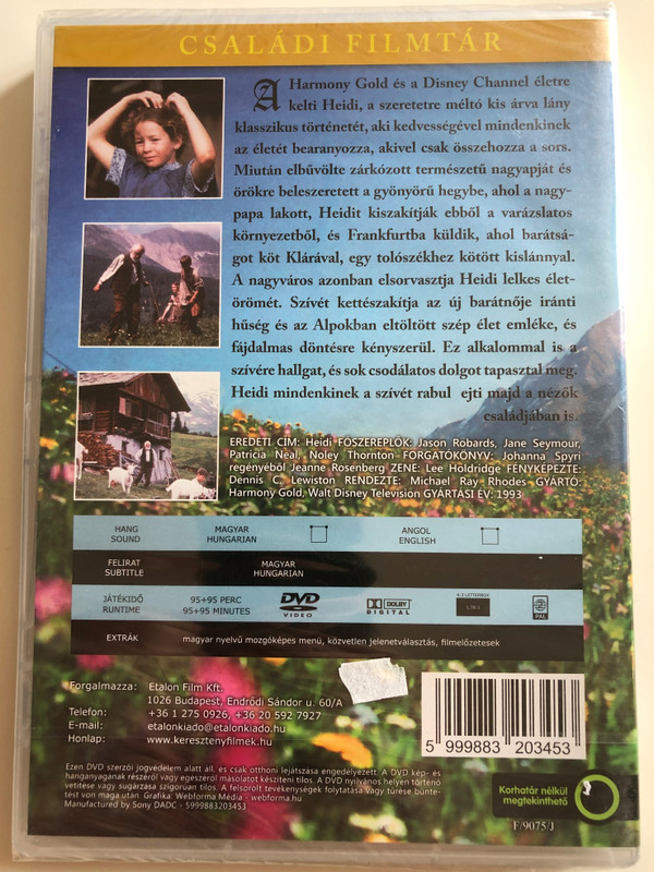 Heidi I-II. DVD 1993 A szívét követte, hogy csodára leljen / Directed by Michael Ray Rhodes / Starring: Noley Thornton, Jason Robards, Jane Seymour, Jane Hazlegrove, Ben Brazier, Lexi Randall / American TV miniseries (5999883203453)