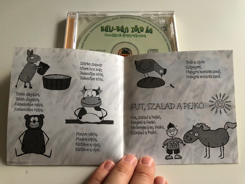 Bújj-Bújj Zöld Ág / Óvodások aranyalbuma / Egy kis malac, Süss fel nap! Cirmos cica jaj! Kis kacsa fürdik, Boci-boci tarka / Napsugár Képzősorozat / Audio CD 2003 / Hungarian nursery rhymes for kids with lyrics (5999880481137)