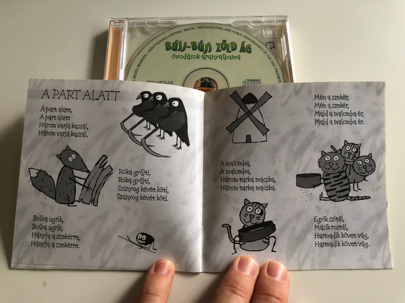 Bújj-Bújj Zöld Ág / Óvodások aranyalbuma / Egy kis malac, Süss fel nap! Cirmos cica jaj! Kis kacsa fürdik, Boci-boci tarka / Napsugár Képzősorozat / Audio CD 2003 / Hungarian nursery rhymes for kids with lyrics (5999880481137)