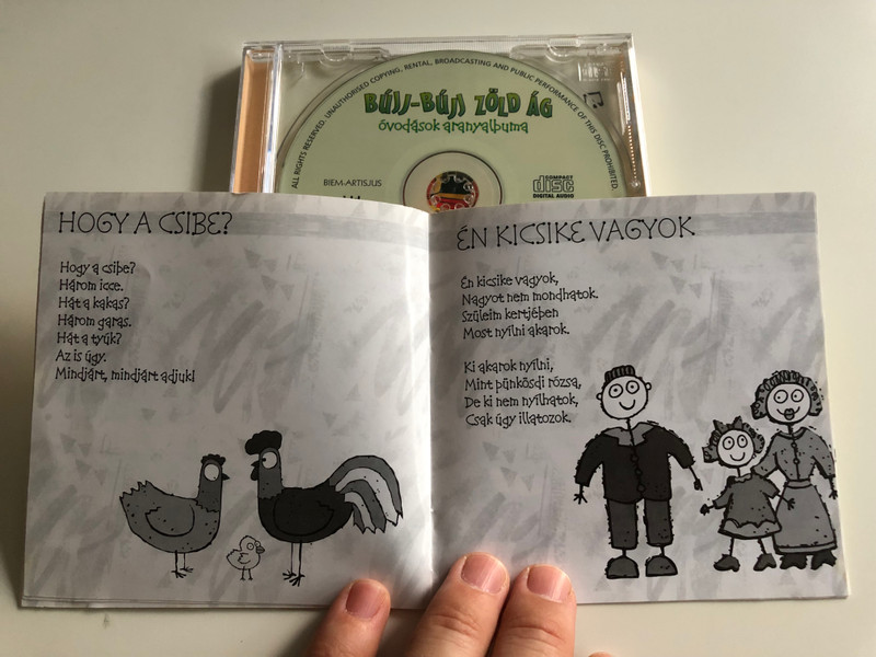Bújj-Bújj Zöld Ág / Óvodások aranyalbuma / Egy kis malac, Süss fel nap! Cirmos cica jaj! Kis kacsa fürdik, Boci-boci tarka / Napsugár Képzősorozat / Audio CD 2003 / Hungarian nursery rhymes for kids with lyrics (5999880481137)