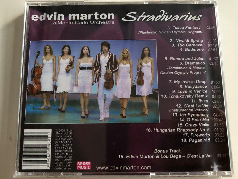 Edvin Marton & Monte Carlo Orchestra / Stradivarius / Tosca Fantasy, Vivaldi Spring, Romeo and Juliet, My love is Deep, Ibiza, O Sole Mio, Hungarian Rhapsody No.6 / Audio CD 2006 / Bross music (5999882983011)
