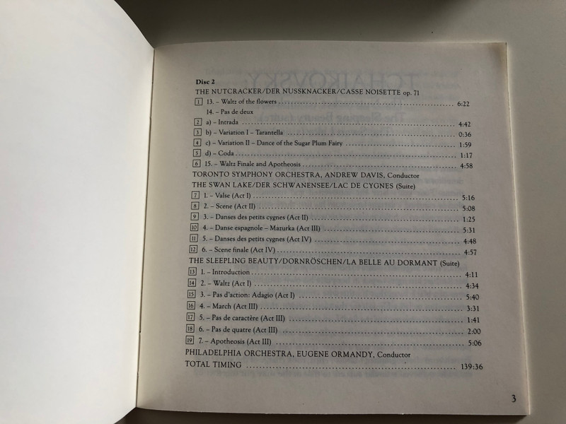 Tchaikovsky - Ballet Music / The Nutcracker, Swan Lake, Sleeping Beauty / Toronto Symphony Orchestra / Conducted by Andrew Davis / Philadelphia Orchestra / Conducted by Eugene Ormandy / 2 CD - Over 2 hours / M2Yk 45619 (5099704561929)
