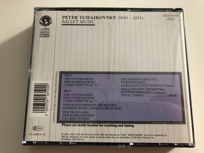 Tchaikovsky - Ballet Music / The Nutcracker, Swan Lake, Sleeping Beauty / Toronto Symphony Orchestra / Conducted by Andrew Davis / Philadelphia Orchestra / Conducted by Eugene Ormandy / 2 CD - Over 2 hours / M2Yk 45619 (5099704561929)