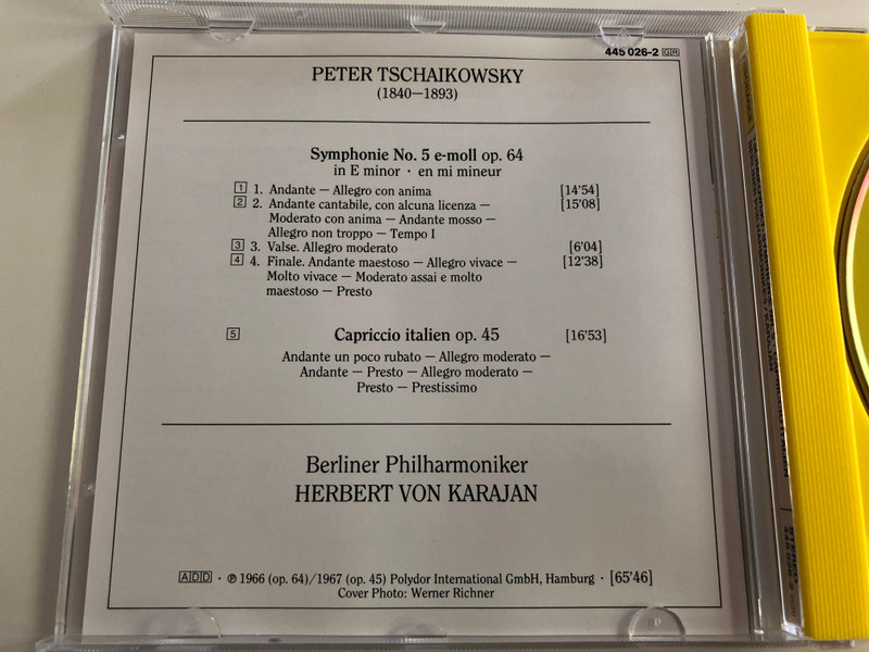 Peter Tschaikowsky - Symphonie Nr. 5 / Capriccio italien / Berliner Philharmoniker / Conducted by Herbert von Karajan / Audio CD / Resonance 445 026-2 (028944502626)