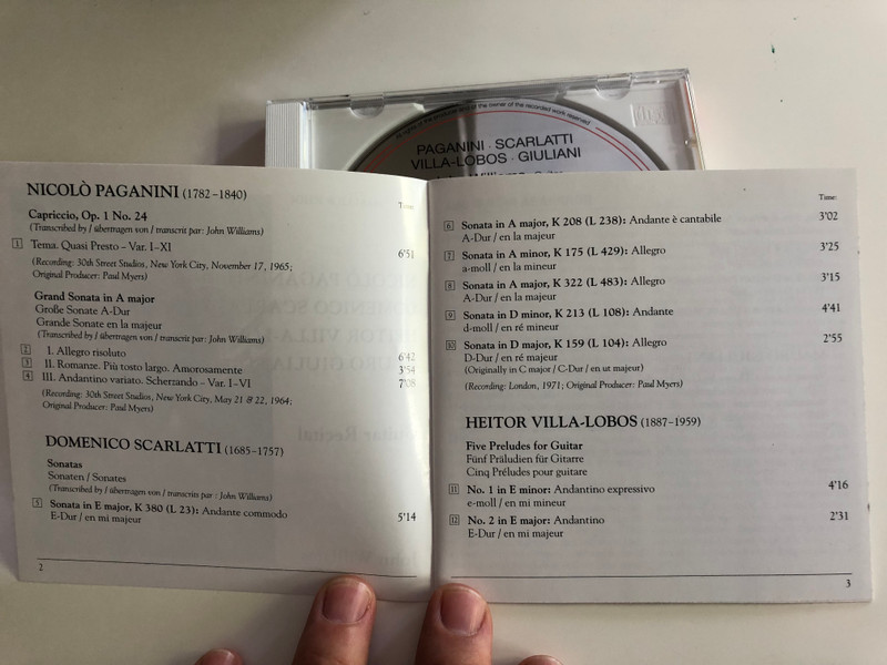John Williams - Guitar Recital, Paganini, Scarlatti, Giuliani and Villa-Lobos / Essential Classics / Audio CD / SBK 62 425 (5099706242529)