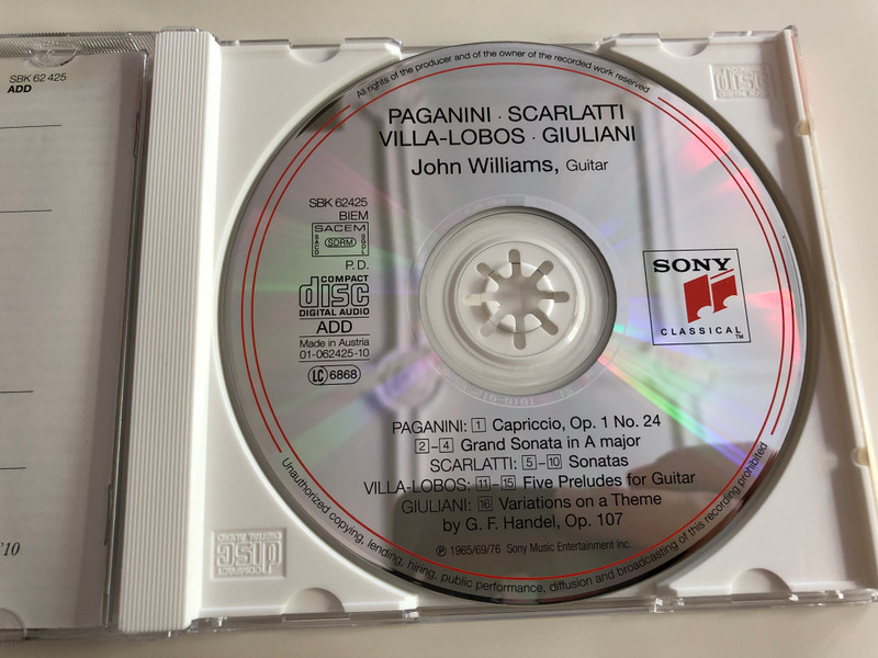 John Williams - Guitar Recital, Paganini, Scarlatti, Giuliani and Villa-Lobos / Essential Classics / Audio CD / SBK 62 425
