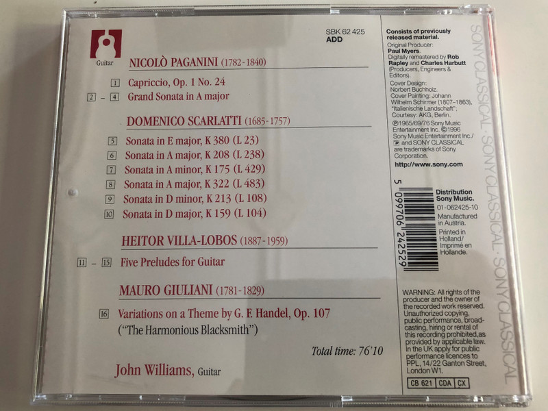John Williams - Guitar Recital, Paganini, Scarlatti, Giuliani and Villa-Lobos / Essential Classics / Audio CD / SBK 62 425 (5099706242529)