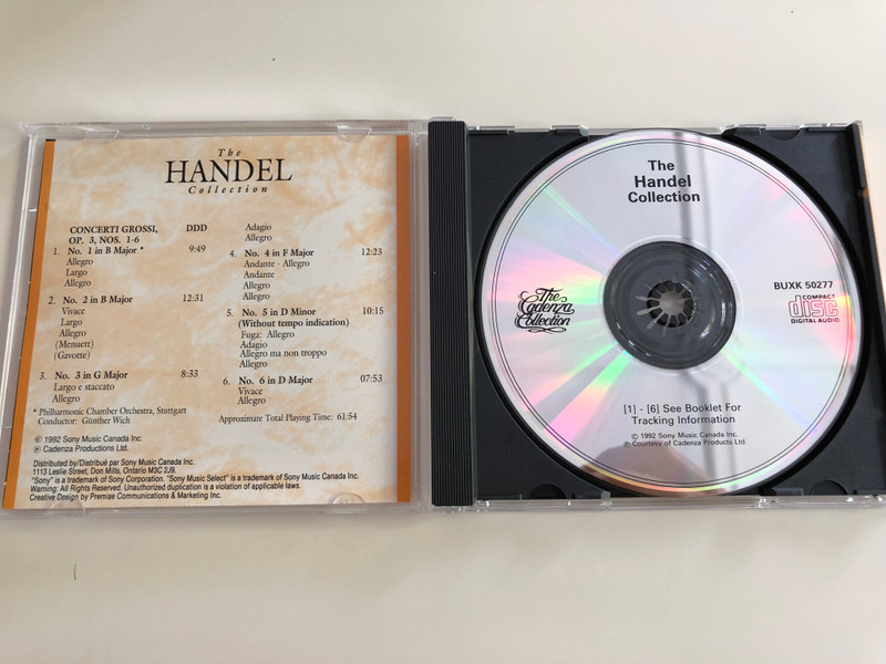 The Handel Collection / Deluxe Edition / Philharmonic Chamber Orchestra Stuttgart / Conductor Günther Wich / Audio CD 1992 / Candenza Productions (074645027722)