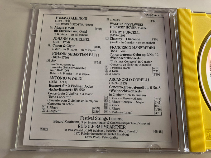  Festival Strings Lucerne / Rudolf Baumgartner / Albinoni, Pachelbel, Bach, Purcell / Corelli - Manfredini: Concerti grossi / Vivaldi "Echo-Konzert" / Audio CD / Resonance / 445 027-2 (028944502725)