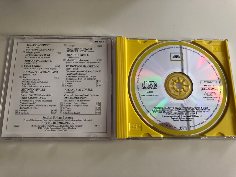  Festival Strings Lucerne / Rudolf Baumgartner / Albinoni, Pachelbel, Bach, Purcell / Corelli - Manfredini: Concerti grossi / Vivaldi "Echo-Konzert" / Audio CD / Resonance / 445 027-2 (028944502725)