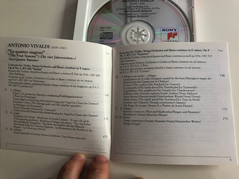 Vivaldi - The Four Seasons / Violin Concerto RV212a - Violin Concerto RV 581 / John Halloway - Piero Toso, Jean-Claude Malgorie / Claudio Scimone / Essential Classics / Audio CD 1991 / SBK 47 662 (5099704766225)