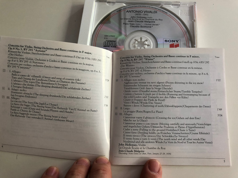 Vivaldi - The Four Seasons / Violin Concerto RV212a - Violin Concerto RV 581 / John Halloway - Piero Toso, Jean-Claude Malgorie / Claudio Scimone / Essential Classics / Audio CD 1991 / SBK 47 662 (5099704766225)