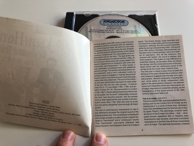 Joseph Haydn - Keyboard Trios - Hob. XV:5, 8, 12, 27 / Cristofori Trio on Authentic Instruments / Hungaroton Classic, HCD 31482 / Audio CD 1993 (5991813148223)