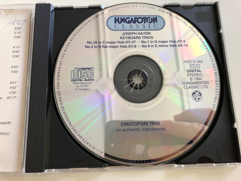Joseph Haydn - Keyboard Trios - Hob. XV:5, 8, 12, 27 / Cristofori Trio on Authentic Instruments / Hungaroton Classic, HCD 31482 / Audio CD 1993 (5991813148223)