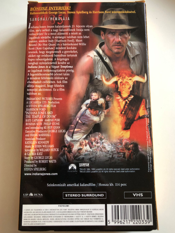 Indiana Jones and the Temple of Doom VHS 1984 Indiana Jones és a Végzet Temploma / Directed by Steven Spielberg / Starring: Harrison Ford, Cate Capshaw, Amrish Puri, Jonathan Ke Quan (5996217220339)