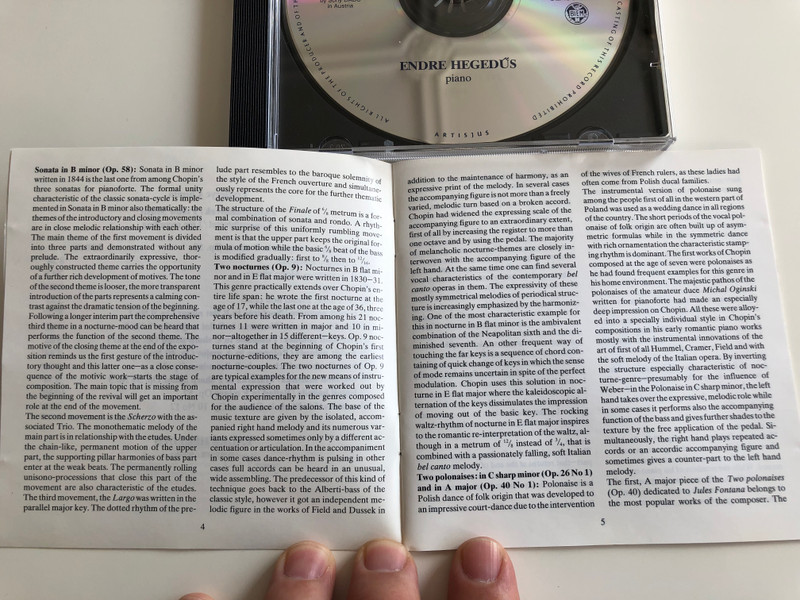 Chopin - Piano Music / Endre Hegedűs piano / Audio CD 1996 / Hungaroton HCD 31700 (5991813170026)