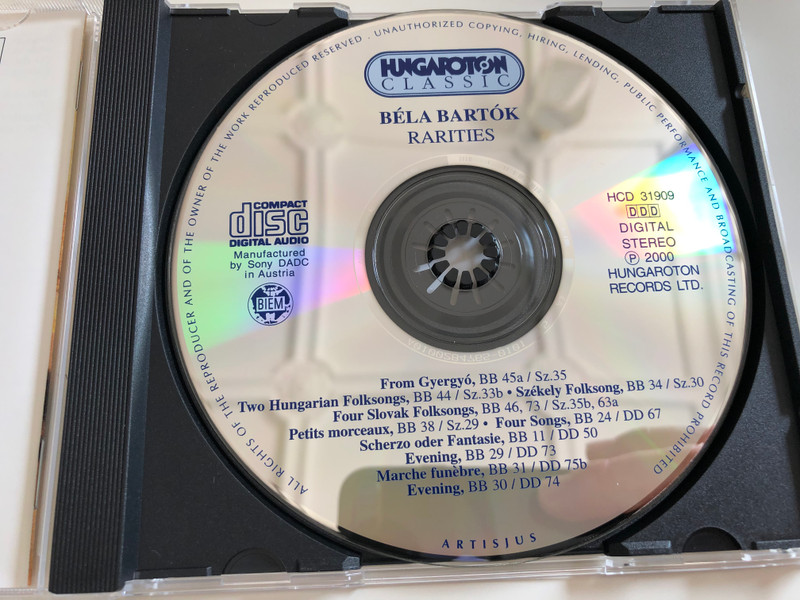  Bartók - Early Works and Rarities / First Recorded / Two Hungarian Folk songs, Székely Folk Songs, Four Slovak Folk Songs / Andrea Meláth, Emese Virág / Honvéd Ensemble Male Choir / Lead by András Tóth / Audio CD 2000 / HCD 31909 (5991813190925)