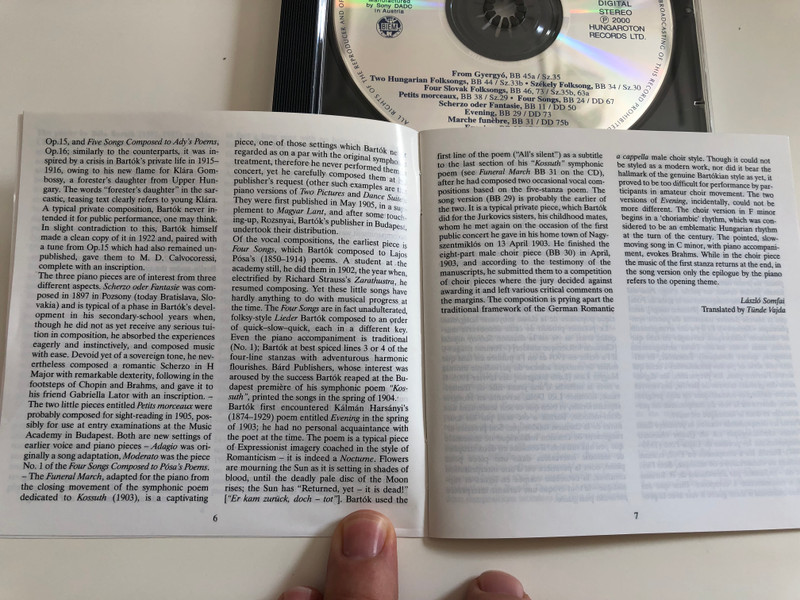  Bartók - Early Works and Rarities / First Recorded / Two Hungarian Folk songs, Székely Folk Songs, Four Slovak Folk Songs / Andrea Meláth, Emese Virág / Honvéd Ensemble Male Choir / Lead by András Tóth / Audio CD 2000 / HCD 31909 (5991813190925)