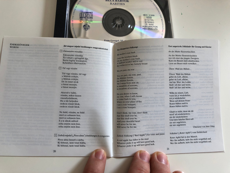  Bartók - Early Works and Rarities / First Recorded / Two Hungarian Folk songs, Székely Folk Songs, Four Slovak Folk Songs / Andrea Meláth, Emese Virág / Honvéd Ensemble Male Choir / Lead by András Tóth / Audio CD 2000 / HCD 31909 (5991813190925)