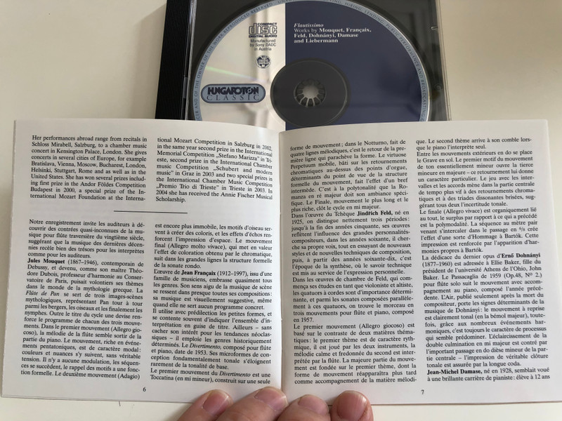 Flautissimo / Mouquet, Francaix, Feld, Dohnányi, Damase, Liebermann / Dóra Seres, Flute / Emese Mali, piano / Audio CD 2004 / HCD 32299 / Hungaroton (5991813229922)