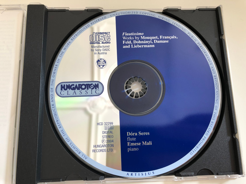 Flautissimo / Mouquet, Francaix, Feld, Dohnányi, Damase, Liebermann / Dóra Seres, Flute / Emese Mali, piano / Audio CD 2004 / HCD 32299 / Hungaroton (5991813229922)