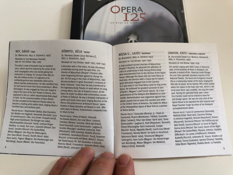 Opera 125 / 125 éves az Operaház / 125 Years of the Hungarian Opera House (1884 - 2009) /Stars of the Hungarian Opera / Az Operaház csillagai Vol. 1/4 / Hungaroton Classic HCD 32661 / Audio CD 2009 