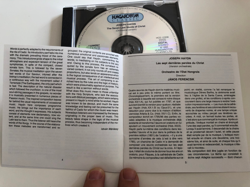 Haydn - The Seven Last Words of Christ / Orchestral Version - Hungarian State Orchestra / Conducted by János Ferencsik / Hungaroton HCD 12358 / Audio CD 1995 (HCD12358)