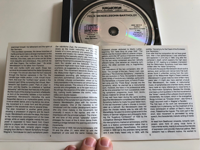 Mendelssohn - Symphony No. 4 "Italian", Symphony No. 5 "Reformation" / Hungarian State Orchestra / Conducted by Iván Fischer / Hungaroton Audio CD 1983 / HCD 12414-2 (HCD12414-2)